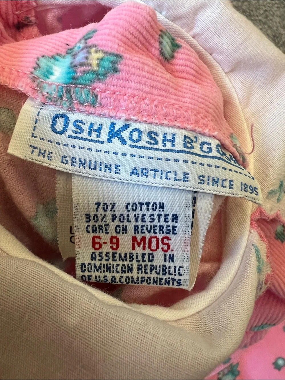 Oshkosh vintage pink & blue floral corduroy jumpsuit
